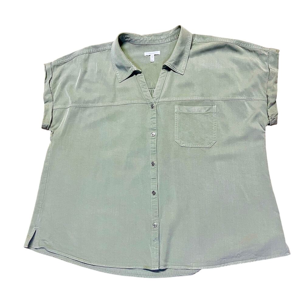 Maurices Womens Olive Green Camp Shirt Relaxed Button Up Short Sleeve Size XXL